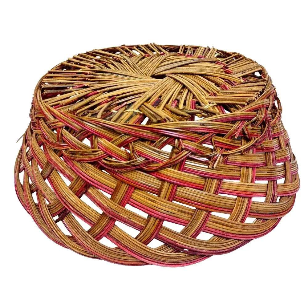 Vintage Hand Woven Wicker Reed Round Basket 13